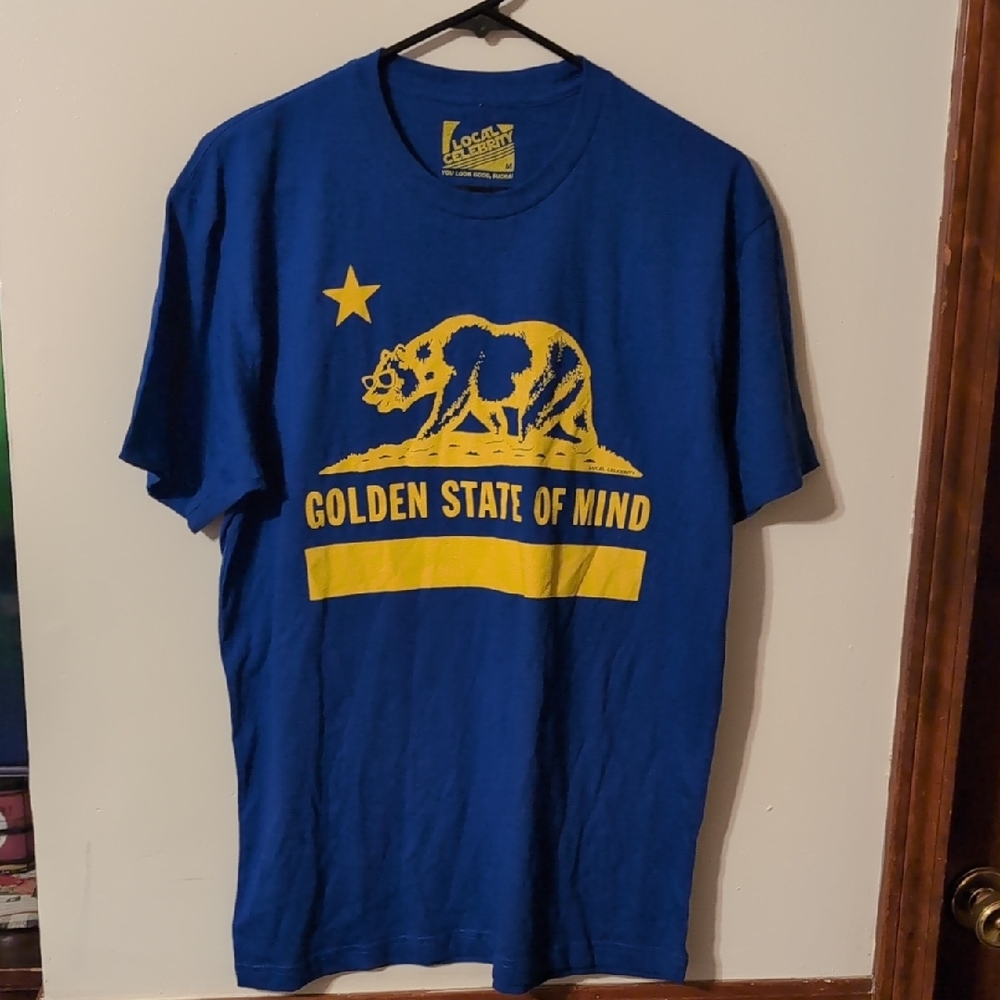 Blue and Yellow Short Sleeve Tee with Bold Graphic